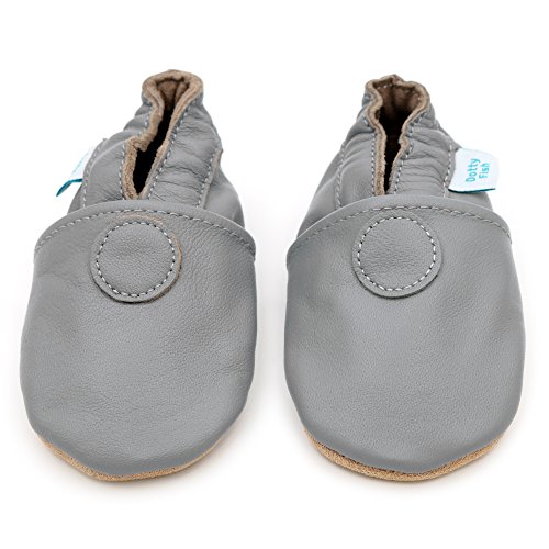 Dotty Fish Zapatos de Cuero Suave para bebés. Antideslizante. Gris Liso y Suave. 12-18 Meses (21 EU)