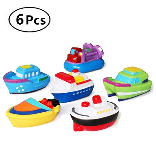 DQTYE 6Pcs Barcos flotantes de Juguete para baño, Bebé Squirt Suave Juguetes de baño Bañera de Dibujos Animados PU Nave de Goma Juego de Agua Aprendizaje de Juguetes educativos para niños pequeños