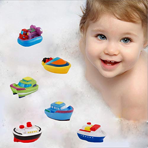 DQTYE 6Pcs Barcos flotantes de Juguete para baño, Bebé Squirt Suave Juguetes de baño Bañera de Dibujos Animados PU Nave de Goma Juego de Agua Aprendizaje de Juguetes educativos para niños pequeños