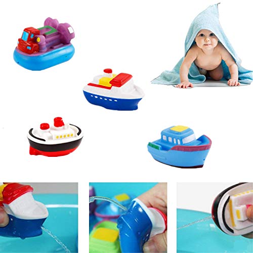 DQTYE 6Pcs Barcos flotantes de Juguete para baño, Bebé Squirt Suave Juguetes de baño Bañera de Dibujos Animados PU Nave de Goma Juego de Agua Aprendizaje de Juguetes educativos para niños pequeños