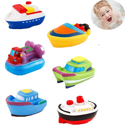 DQTYE 6Pcs Barcos flotantes de Juguete para baño, Bebé Squirt Suave Juguetes de baño Bañera de Dibujos Animados PU Nave de Goma Juego de Agua Aprendizaje de Juguetes educativos para niños pequeños