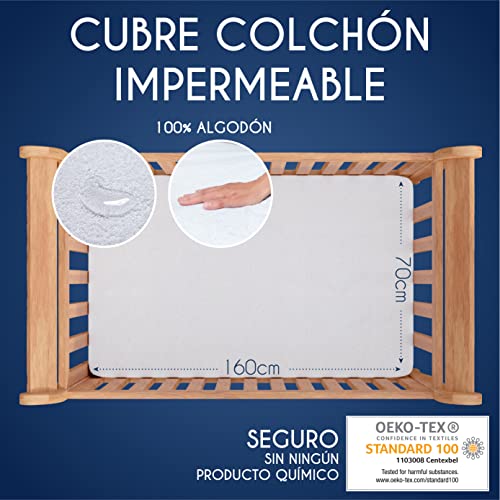 Dreamzie Funda Colchon Cuna - para el Colchón 70 x 160 cm Impermeable Protector Colchon Oeko-Tex® Hipoalergénico, Anti-Bacteriano, Anti-Acaros - Made in EU