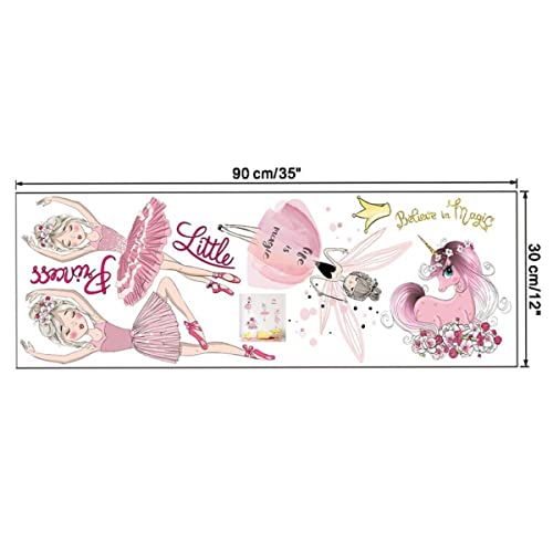 Droomhuis Vinilos Decorativos Unicornio Rosa de Niña de Ballet Pegatinas Infantiles Pared Para Cuarto de Niñas Cuarto de Niños Jardín de Infantes Pegatinas Pared Decorativas