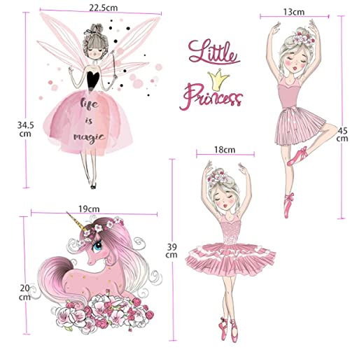 Droomhuis Vinilos Decorativos Unicornio Rosa de Niña de Ballet Pegatinas Infantiles Pared Para Cuarto de Niñas Cuarto de Niños Jardín de Infantes Pegatinas Pared Decorativas