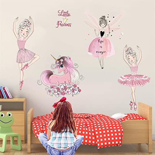 Droomhuis Vinilos Decorativos Unicornio Rosa de Niña de Ballet Pegatinas Infantiles Pared Para Cuarto de Niñas Cuarto de Niños Jardín de Infantes Pegatinas Pared Decorativas