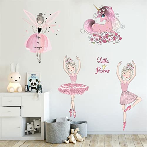 Droomhuis Vinilos Decorativos Unicornio Rosa de Niña de Ballet Pegatinas Infantiles Pared Para Cuarto de Niñas Cuarto de Niños Jardín de Infantes Pegatinas Pared Decorativas