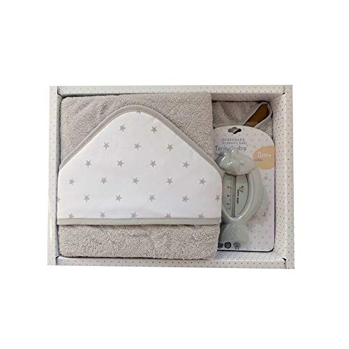 Duffi Baby 0929-11 - Maxicapa de baño bordada 100x100 cm. + termómetro, gris, unisex