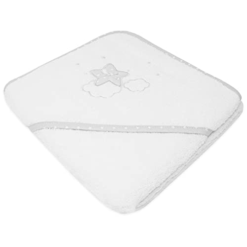 Duffi Baby - Maxicapa de baño Bebe con Capucha. Toalla Baño Infantil 100 x 100 cm. Toalla Bebe Recien Nacido 100% Algodon. Super Suave Absorbente. Niños y niñas. Estrella. Color Gris. 1136-11