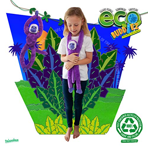 EcoBuddiez Tree Huggers - Mono Ardilla Morado de Deluxebase. Peluche Blando Colgante y ecológico de 72cm, Hecho de Botellas de plástico reciclada. Regalos Originales para Bebes Recien Nacidos y niños