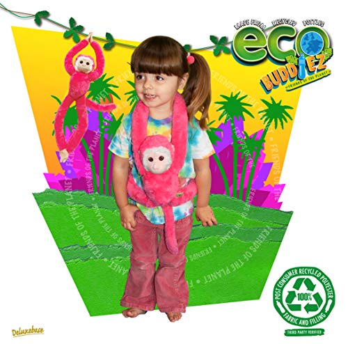 EcoBuddiez Tree Huggers - Mono Ardilla Morado de Deluxebase. Peluche Blando Colgante y ecológico de 72cm, Hecho de Botellas de plástico reciclada. Regalos Originales para Bebes Recien Nacidos y niños