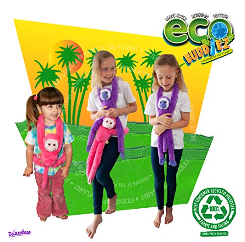 EcoBuddiez Tree Huggers - Mono Ardilla Morado de Deluxebase. Peluche Blando Colgante y ecológico de 72cm, Hecho de Botellas de plástico reciclada. Regalos Originales para Bebes Recien Nacidos y niños