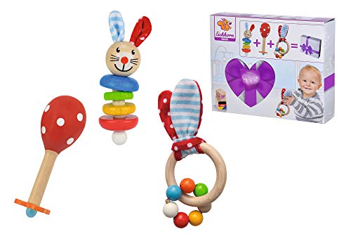 Eichhorn 100017045 - Set de 3 maracas, sonido, sonido, sonido, diseño de conejo, FSC 100%, madera de haya, BSK, 0-3m+, fabricado en Alemania, multicolor , color/modelo surtido