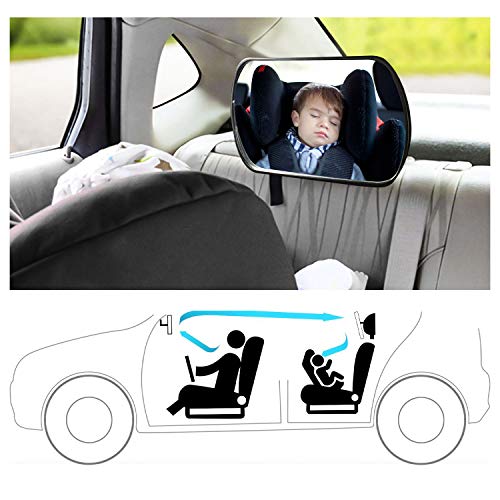 Espejo de coche para bebé de 2 vías, espejo de asiento de seguridad para bebés para bebés orientados hacia adelante y hacia atrás con amplia vista de vidrio irrompible