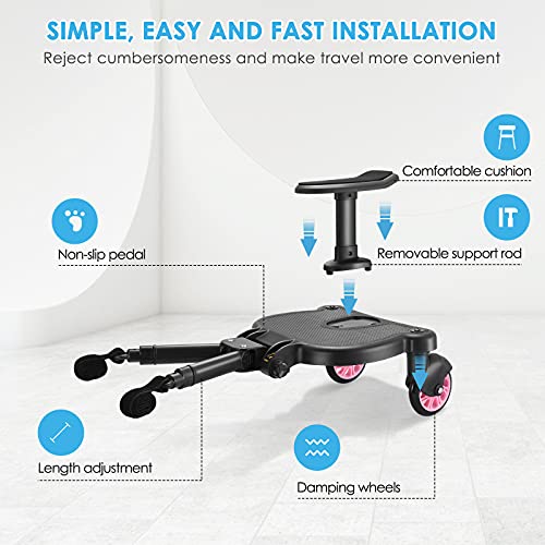 ETmate Patin Carro Bebe Universal con Asiento, Buggy Board portátil para niños,con correa de suspensión, Diseño estable de dos ruedas, Accesorio para cochecito para niños de 2 a 6 años (25 kg)