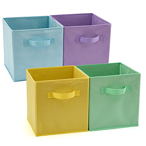 EZOWARE Caja de Almacenaje con 4 pcs, Set de 4 Cajas de Juguetes, Caja de Tela para Almacenaje, 26,7 x 26,7 x 28 cm (Colores Variados)