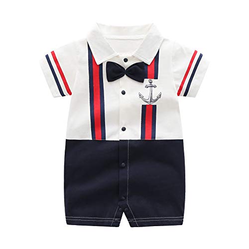 FILOWA Pelele Recien Nacido Monos Ropa de Una Pieza Bodies Outfits Pijama Bebé Niños Algodón Manga Corta Rojo y Blanco Enteros Mameluco con Pajarita Sleepsuit Trajes Formal Verano 0-3 Meses