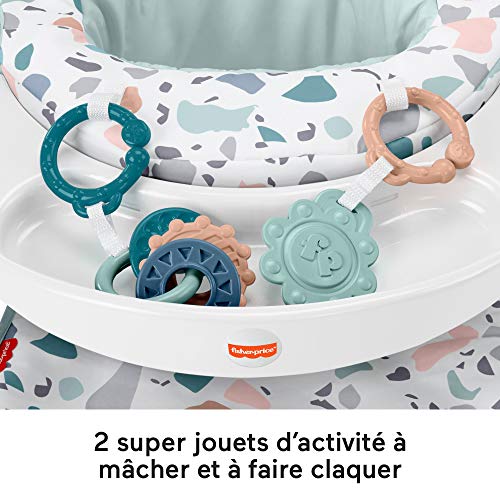 Fisher-Price Asiento para suelo plegable con bandeja estampado terrazzo regalo para bebés hasta 12 kg (Mattel HBD68)