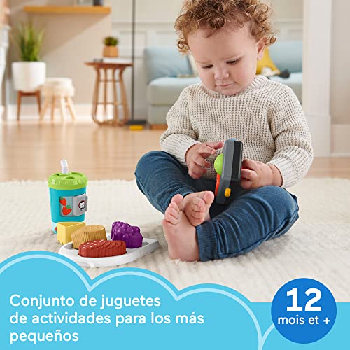 Fisher-Price Imaginación Kit de juego con vaso de smoothies, teléfono con luces y sonidos y puzzle de alimentos, juguete para bebés +1 año (Mattel HFJ95)