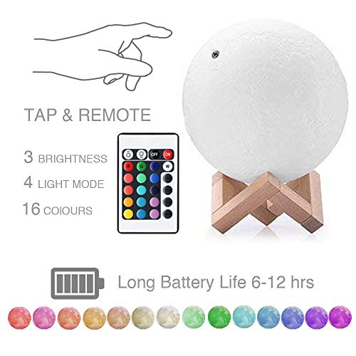 Foto personalizada Lampara Luna 3D LED Moon Lamp, Lámpara magica de Luna, Control Táctil, Recargable de USB, Lámpara para Decoración Habitación, Año Nuevo y Aniversario (3.5inch/9cm-16 colores)