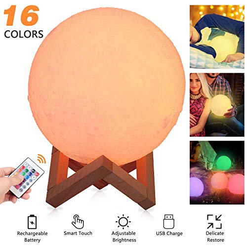 Foto personalizada Lampara Luna 3D LED Moon Lamp, Lámpara magica de Luna, Control Táctil, Recargable de USB, Lámpara para Decoración Habitación, Año Nuevo y Aniversario (3.5inch/9cm-16 colores)