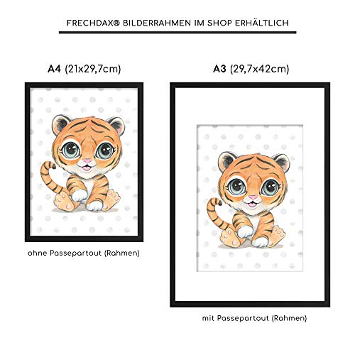 Frechdax® - Juego de 4 pósteres decorativos para habitación infantil, tamaño DIN A4, diseño de animales del bosque, África, Juego de 4 león, cuerno nasal, hipopótamo, tigre., DIN A4