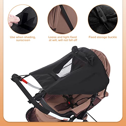 FREESOO Parasol para Silla de Paseo, Toldo para Cochecito de Bebé Funda de Cochecitos Universal Sombrilla Carrito Bebé Capota para Carrrito Ajustable con Protección UV 50+, Negro 59CM