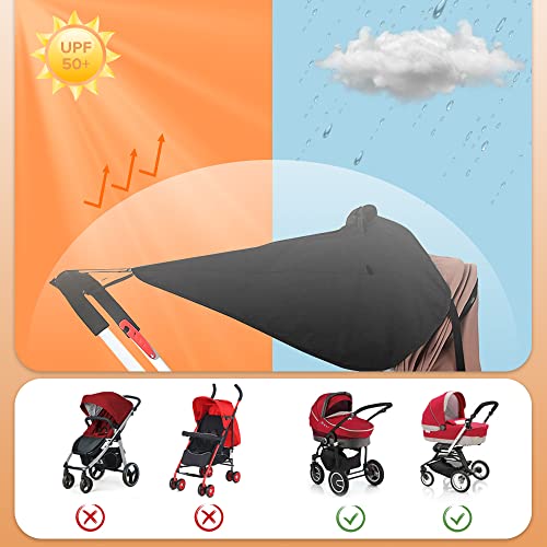 FREESOO Parasol para Silla de Paseo, Toldo para Cochecito de Bebé Funda de Cochecitos Universal Sombrilla Carrito Bebé Capota para Carrrito Ajustable con Protección UV 50+, Negro 59CM