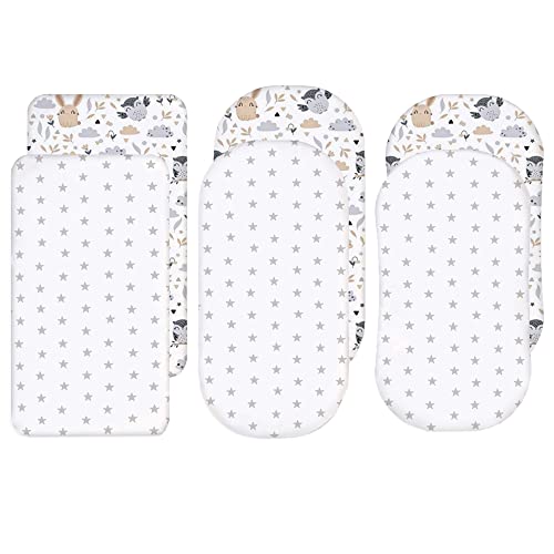 Funda capazo Universal 40x80 cm x2- Sabanas minicuna Bebe Transpirable algodón sabanas Carrito Bebe Oeko-Tex 100 sabanas capazo Búhos + Estrellas Grises sobre Blanco