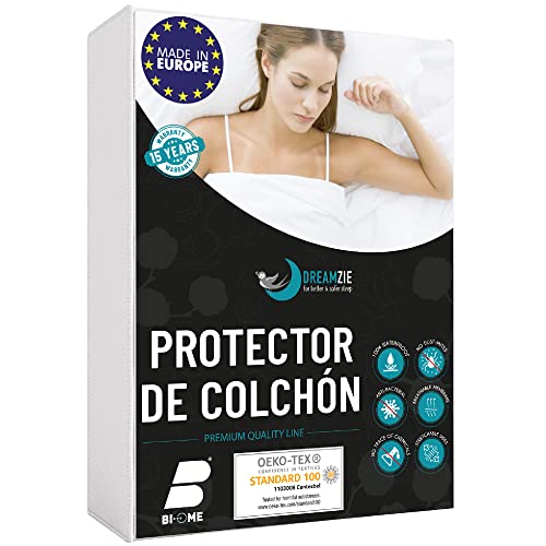 Funda Colchon - para el Colchón 160 x 200 cm Impermeable - Dreamzie - Protector Colchon Oeko-Tex® Hipoalergénico, Anti-Bacteriano, Anti-Acaros - Made in EU