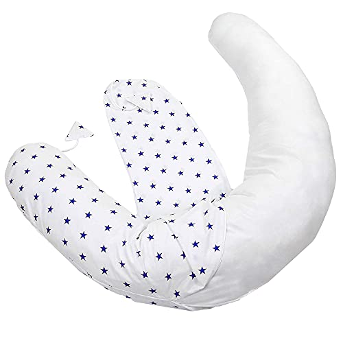 Funda de Almohada de Lactancia Totsy Baby 165 x 70 cm - Funda XXL para Almohada para Dormir de Lado Almohada de Embarazo algodón Blanco con Estrellas Azul Oscuro