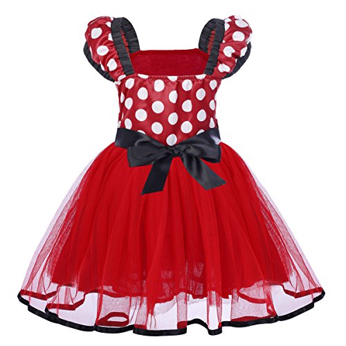 FYMNSI Vestidos de Princesa Lunares Niña Bebé Fiesta Tul Tutú Ballet Danza Falda con Diadema Infantil Disfraces Fantasía Carnaval Cosplay Navidad Cumpleaños Baile Noche Cóctel Rojo 2-3 Años