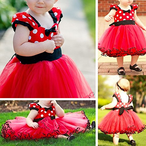 FYMNSI Vestidos de Princesa Lunares Niña Bebé Fiesta Tul Tutú Ballet Danza Falda con Diadema Infantil Disfraces Fantasía Carnaval Cosplay Navidad Cumpleaños Baile Noche Cóctel Rojo 2-3 Años