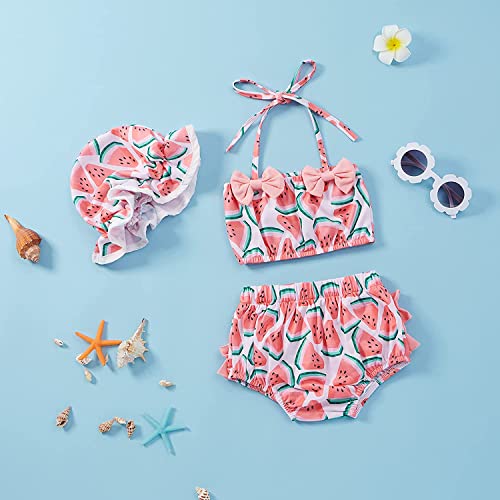 Geagodelia Disfraz de baño para bebé con volantes flamencos estampado Tirante Lazo con Capestro Disfraces Mar Bimba con sombrero Juego de ropa de verano, Rosa, 0- 6 Meses