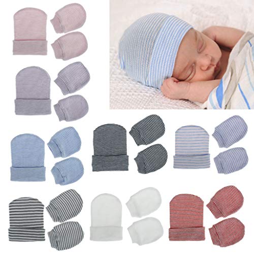 geneic Bebé recién nacido gorras manoplas para bebé niñas conjunto hospital sombrero gorrita bebé gorros guantes guantes