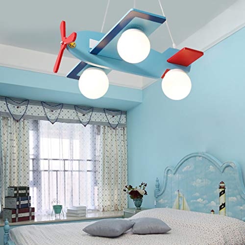 GFFTYX Lámpara LED de aviones for habitaciones de niños: lámparas de decoración de dormitorio de personalidad creativa de dibujos animados for niños, lámpara retro de madera for aviones Luces de techo