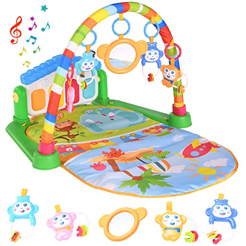 Gimnasio de piano para bebés, tapete para patadas y juegos para recién nacidos, centro de actividades con música y luces, regalos de juguetes para bebés y niños pequeños durante 0 meses+