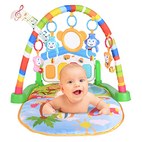 Gimnasio de piano para bebés, tapete para patadas y juegos para recién nacidos, centro de actividades con música y luces, regalos de juguetes para bebés y niños pequeños durante 0 meses+