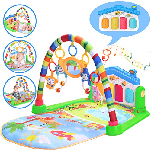 Gimnasio de piano para bebés, tapete para patadas y juegos para recién nacidos, centro de actividades con música y luces, regalos de juguetes para bebés y niños pequeños durante 0 meses+