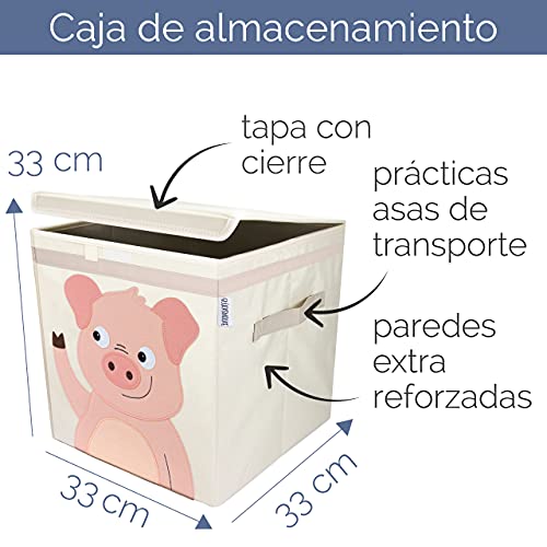 GLÜCKSWOLKE Caja Almacenaje Infantiles - 15 Motivos I Baules Juguetes I Cubos Organizador (33x33x33) Cuarto de Niños I Contenedor Habitacion Niñas I Cesto Dormitorio Bebe I Animale de granja (Cerdo)