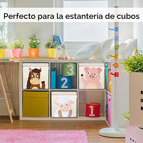 GLÜCKSWOLKE Caja Almacenaje Infantiles - 15 Motivos I Baules Juguetes I Cubos Organizador (33x33x33) Cuarto de Niños I Contenedor Habitacion Niñas I Cesto Dormitorio Bebe I Animale de granja (Cerdo)