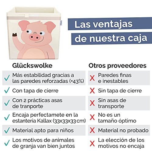 GLÜCKSWOLKE Caja Almacenaje Infantiles - 15 Motivos I Baules Juguetes I Cubos Organizador (33x33x33) Cuarto de Niños I Contenedor Habitacion Niñas I Cesto Dormitorio Bebe I Animale de granja (Cerdo)