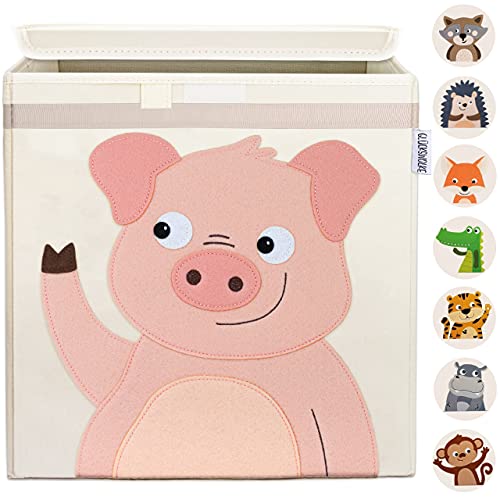 GLÜCKSWOLKE Caja Almacenaje Infantiles - 15 Motivos I Baules Juguetes I Cubos Organizador (33x33x33) Cuarto de Niños I Contenedor Habitacion Niñas I Cesto Dormitorio Bebe I Animale de granja (Cerdo)