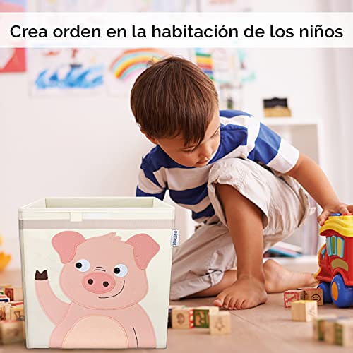 GLÜCKSWOLKE Caja Almacenaje Infantiles - 15 Motivos I Baules Juguetes I Cubos Organizador (33x33x33) Cuarto de Niños I Contenedor Habitacion Niñas I Cesto Dormitorio Bebe I Animale de granja (Cerdo)