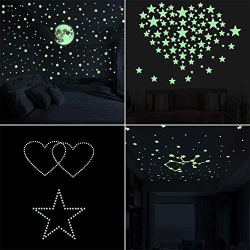 GOLDGE 1101pcs Luminoso Pegatinas Pared Fluorescentes Decoración de la Habitación, Luna Estrellas Puntos Pegatinas de Pared Para DIY Decoración de la Habitación para un Techo o Pared