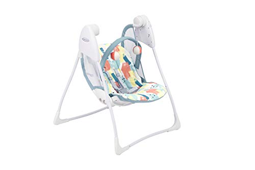 Gramosaco Deleite Columpio 1H95Pbxeu - Bebé silla portátil con batería de 2 velocidades con pliegue compacto, color blanco/azul claro, unisex