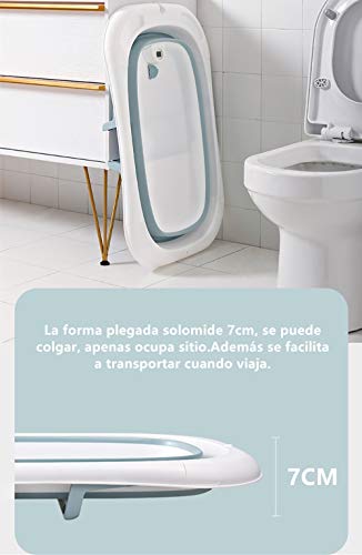 Haioo Bañera Plegable Bebé, Bañeras para Bebes de Viaje de 0 a 36 meses (Azul, Cojín)