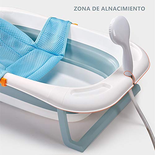 Haioo Bañera Plegable Bebé, Bañeras para Bebes de Viaje de 0 a 36 meses (Azul, Cojín)