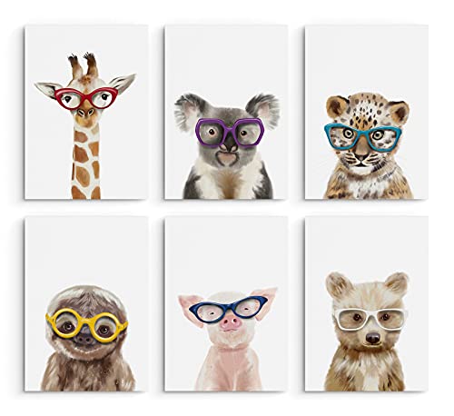 Hambient Laminas Infantiles para Cuadros Habitacion Bebe Decoracion Niño Niña (21 x 30 cm - Sin Marco, Animales Salvajes Gafas)