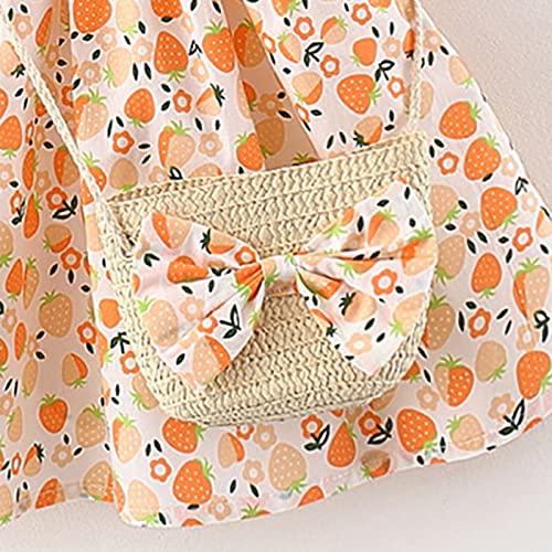 Haokaini Ropa de verano para bebé niña con cuello de muñeca floral fresa princesa Sundress Crossbody Bag, Naranja Fresa, 18 meses