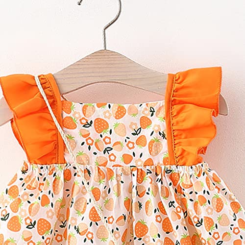 Haokaini Ropa de verano para bebé niña con cuello de muñeca floral fresa princesa Sundress Crossbody Bag, Naranja Fresa, 18 meses